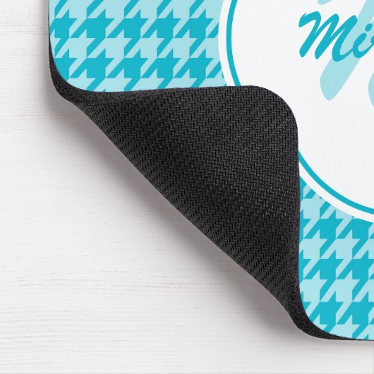 Modern Turquoise Houndstooth Monogram en naam Muismat (Hoek)