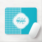 Modern Turquoise Houndstooth Monogram en naam Muismat (Met muis)