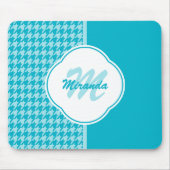 Modern Turquoise Houndstooth Monogram en naam Muismat (Voorkant)