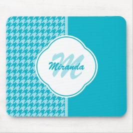 Modern Turquoise Houndstooth Monogram en naam Muismat