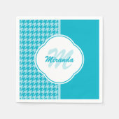 Modern Turquoise Houndstooth Monogram en naam Servetten (Voorkant)
