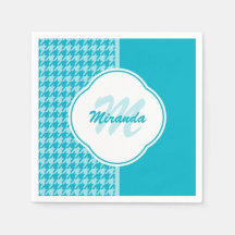 Modern Turquoise Houndstooth Monogram en naam