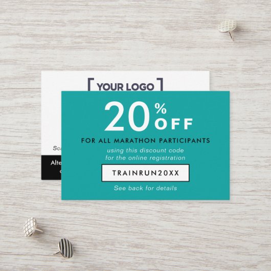 Modern Turquoise Korting Coupon Logo QR  (Voorkant / Achterkant in situ)