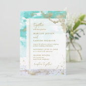 Modern Turquoise Lavender Gold Abstract Wedding Kaart (Staand voorkant)