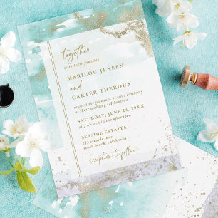 Modern Turquoise Lavender Gold Abstract Wedding Kaart