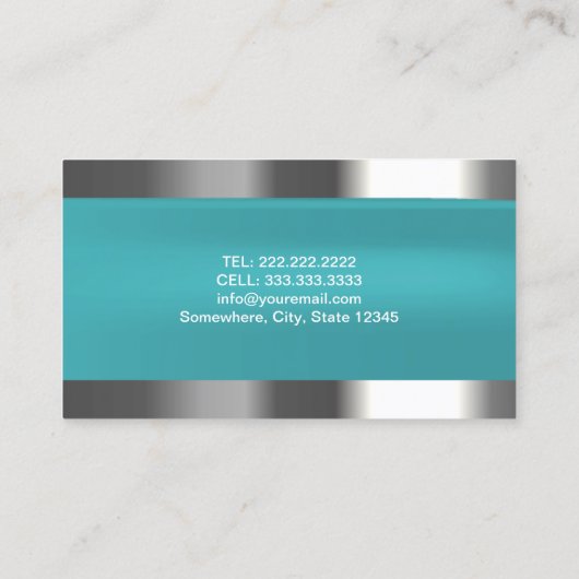 Modern Turquoise Metal Border Hair Stylist Visitekaartje (Achterkant)