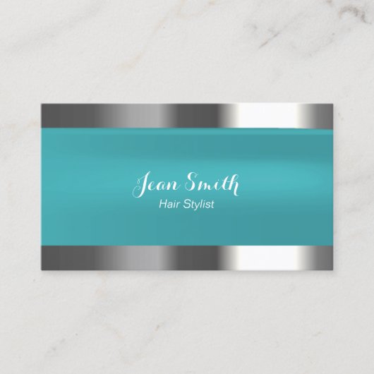 Modern Turquoise Metal Border Hair Stylist Visitekaartje (Voorkant)