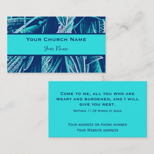 Modern Turquoise Natuur Bijbelvers Mattheüs 28:11 Visitekaartje (Voorkant / Achterkant)