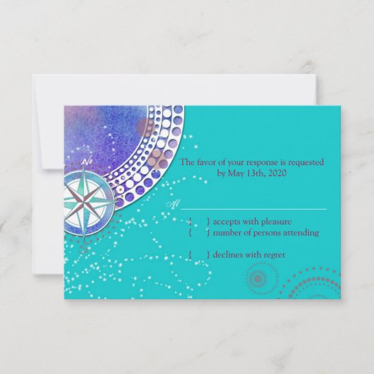 Modern Turquoise Nautical Wedding RSVP Kaartje (Voorkant)