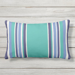 Modern Turquoise Navy Blue Striped Outdoor Buitenkussen
