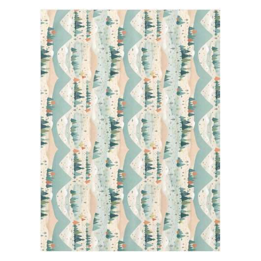 Modern Turquoise Orange Cream Christmas Trees  Tafelkleed (Voorkant)