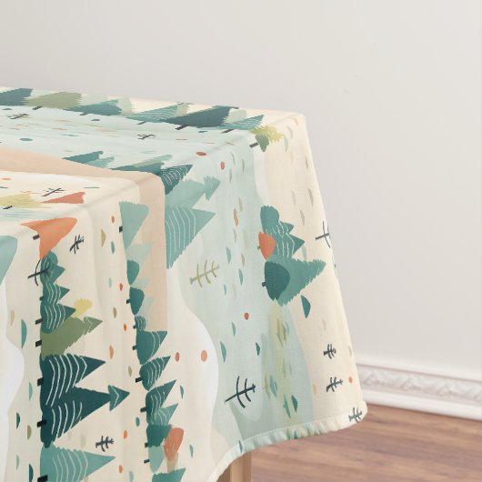 Modern Turquoise Orange Cream Christmas Trees Tafelkleed (Voorbeeld)