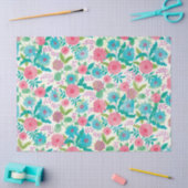Modern Turquoise Pink Waterverf Floral Pattern Tissuepapier (Craft)