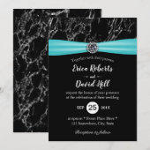 Modern Turquoise Ribbon Black Marble Wedding Kaart (Voorkant / Achterkant)