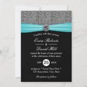 Modern Turquoise Ribbon Silver Glitter Wedding Kaart (Voorkant)