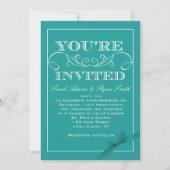 Modern Turquoise Ribbon Wedding Invitation Kaart (Voorkant)