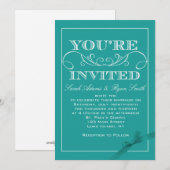 Modern Turquoise Ribbon Wedding Invitation Kaart (Voorkant / Achterkant)