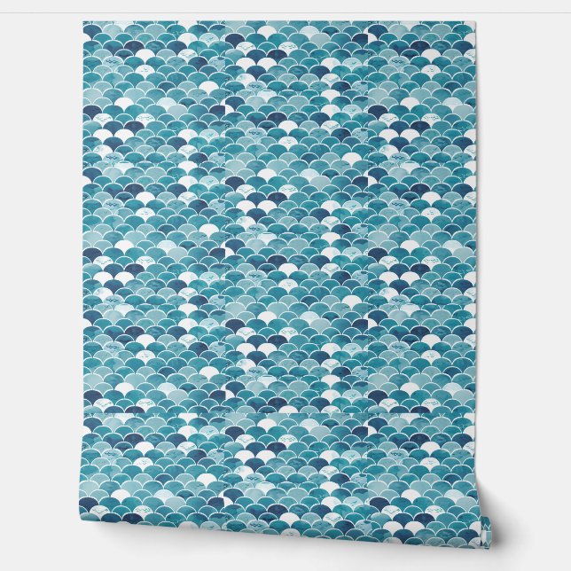 Modern Turquoise & Royal Blue Wildflower Floral Behang (Afrollen)