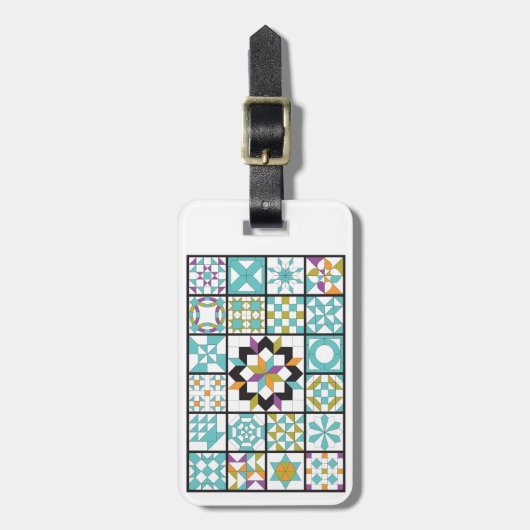 Modern Turquoise Sampler Quilt Bagagelabel (Voorkant verticaal)