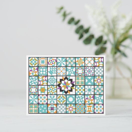 Modern Turquoise Sampler Quilt Briefkaart (Staand voorkant)