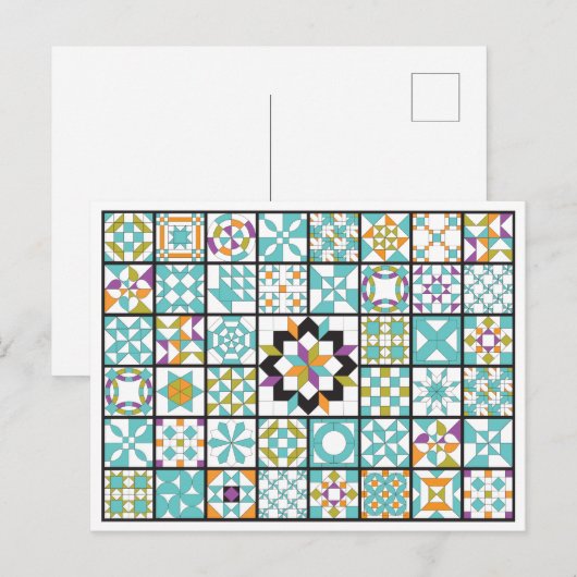 Modern Turquoise Sampler Quilt Briefkaart (Voorkant / Achterkant)