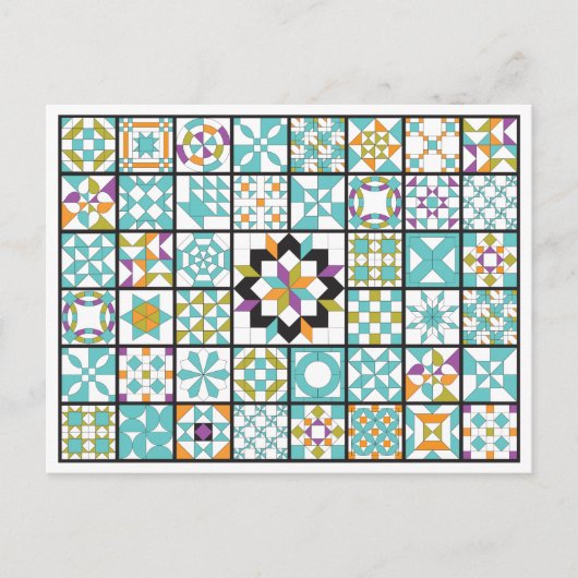 Modern Turquoise Sampler Quilt Briefkaart (Voorkant)