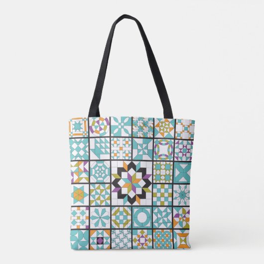 Modern Turquoise Sampler Quilt Canvas tas (Achterkant)