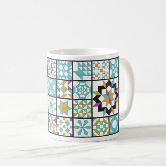 Modern Turquoise Sampler Quilt Coffee Mok (Voorkant rechts)