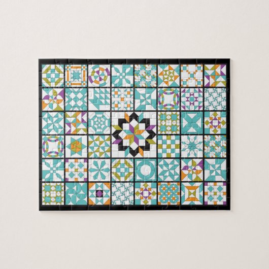 Modern Turquoise Sampler Quilt Legpuzzel (Horizontaal)