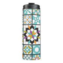 Modern Turquoise Sampler Quilt Thermal Tumbler
