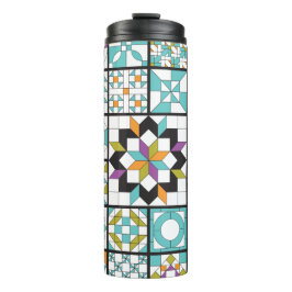 Modern Turquoise Sampler Quilt Thermal Tumbler Thermosbeker