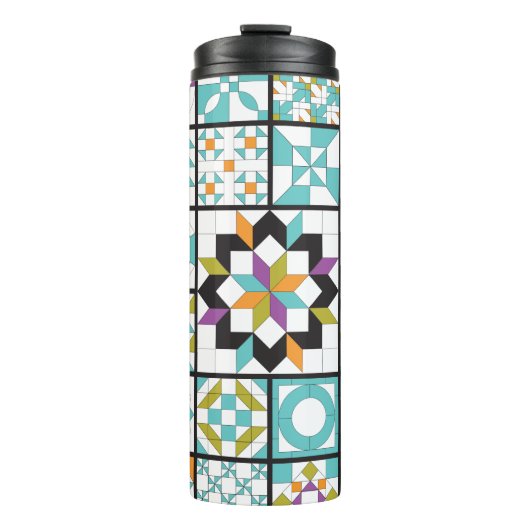 Modern Turquoise Sampler Quilt Thermal Tumbler Thermosbeker (Voorkant)