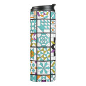 Modern Turquoise Sampler Quilt Thermal Tumbler Thermosbeker (Gedraaid links)