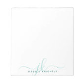 Modern Turquoise Script Monogram Initialen Notitieblok (Voorkant)