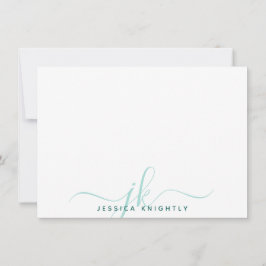 Modern Turquoise Script Monogram Initialen Notitiekaartje