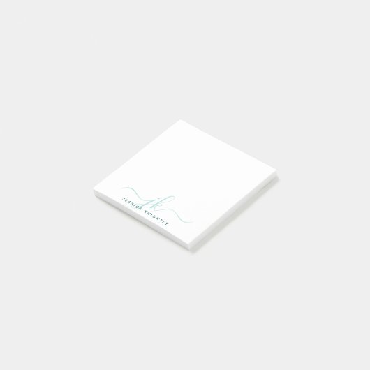 Modern Turquoise Script Monogram Initialen Post-it® Notes (Schuin)