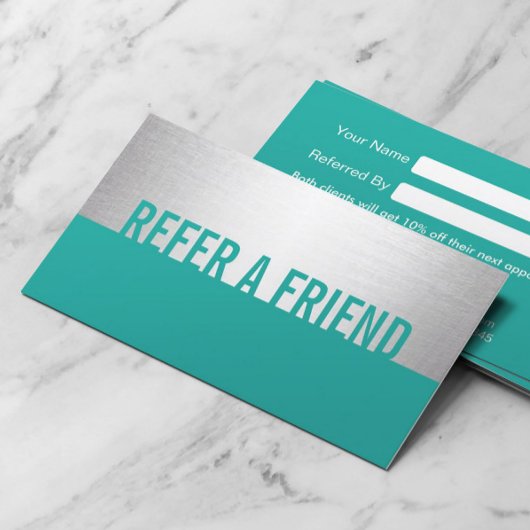 Modern Turquoise & Silver Beauty Salon Referral
