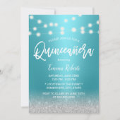 Modern Turquoise & Silver Glitter Quinceanera 15 Kaart (Voorkant)