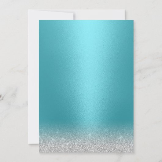 Modern Turquoise & Silver Glitter Quinceanera 15 Kaart (Achterkant)