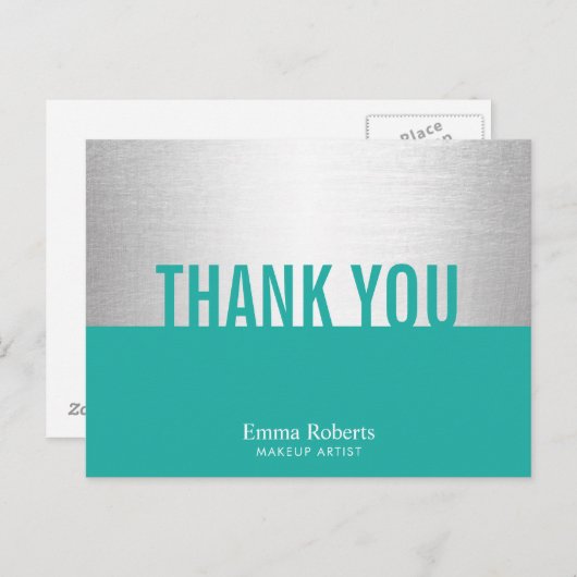 Modern Turquoise & Silver Makeup Artist Hartelijk  Briefkaart (Voorkant / Achterkant)