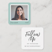 Modern Turquoise social media Volg me foto Vierkante Visitekaartje (Voorkant / Achterkant)