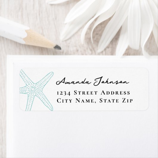 Modern Turquoise Starfish Return Address Label (Insitu)