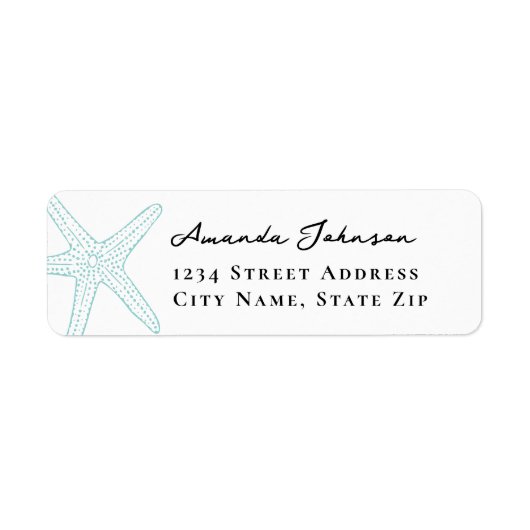Modern Turquoise Starfish Return Address Label (Voorkant)