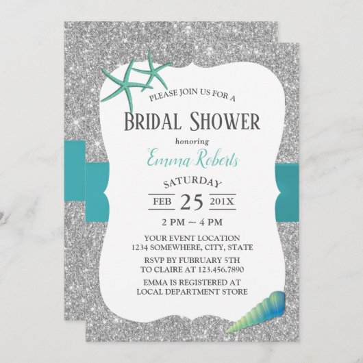 Modern Turquoise Starfish Silver Vrijgezellenfeest Kaart (Voorkant / Achterkant)