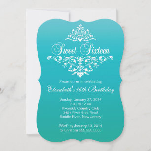 Modern Turquoise Sweet Sixteen Birthday Party Kaart