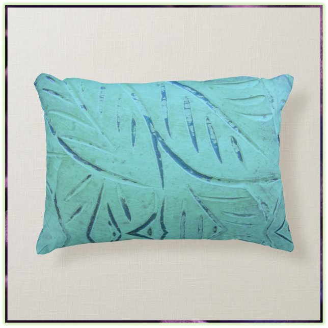 Modern Turquoise Textured Leaves Accent Kussen (Creator heeft geüpload)