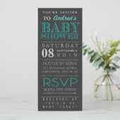 Modern Turquoise Typography Baby shower Long Kaart (Staand voorkant)