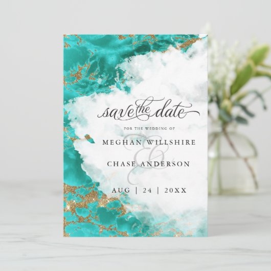 Modern Turquoise Waterverf Geode Barefoot Bride™ (Staand voorkant)