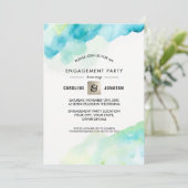 Modern Turquoise Waterverf Verlovingsfeest Kaart (Staand voorkant)
