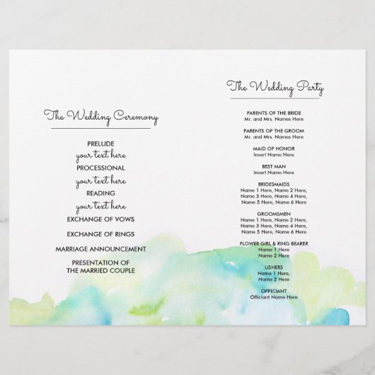 Modern Turquoise Waterverf Wedding Programs (Achterkant)